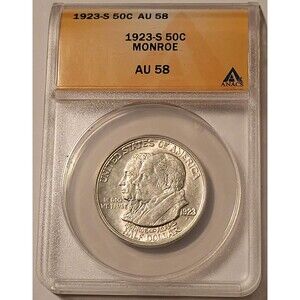 1923 S James Monroe Commemorative Silver Half Dollar AU58 ANACS